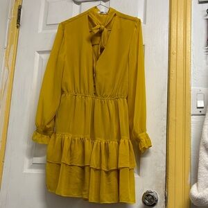 BB Dakota Yellow Long Sleeve Ruffle Dress